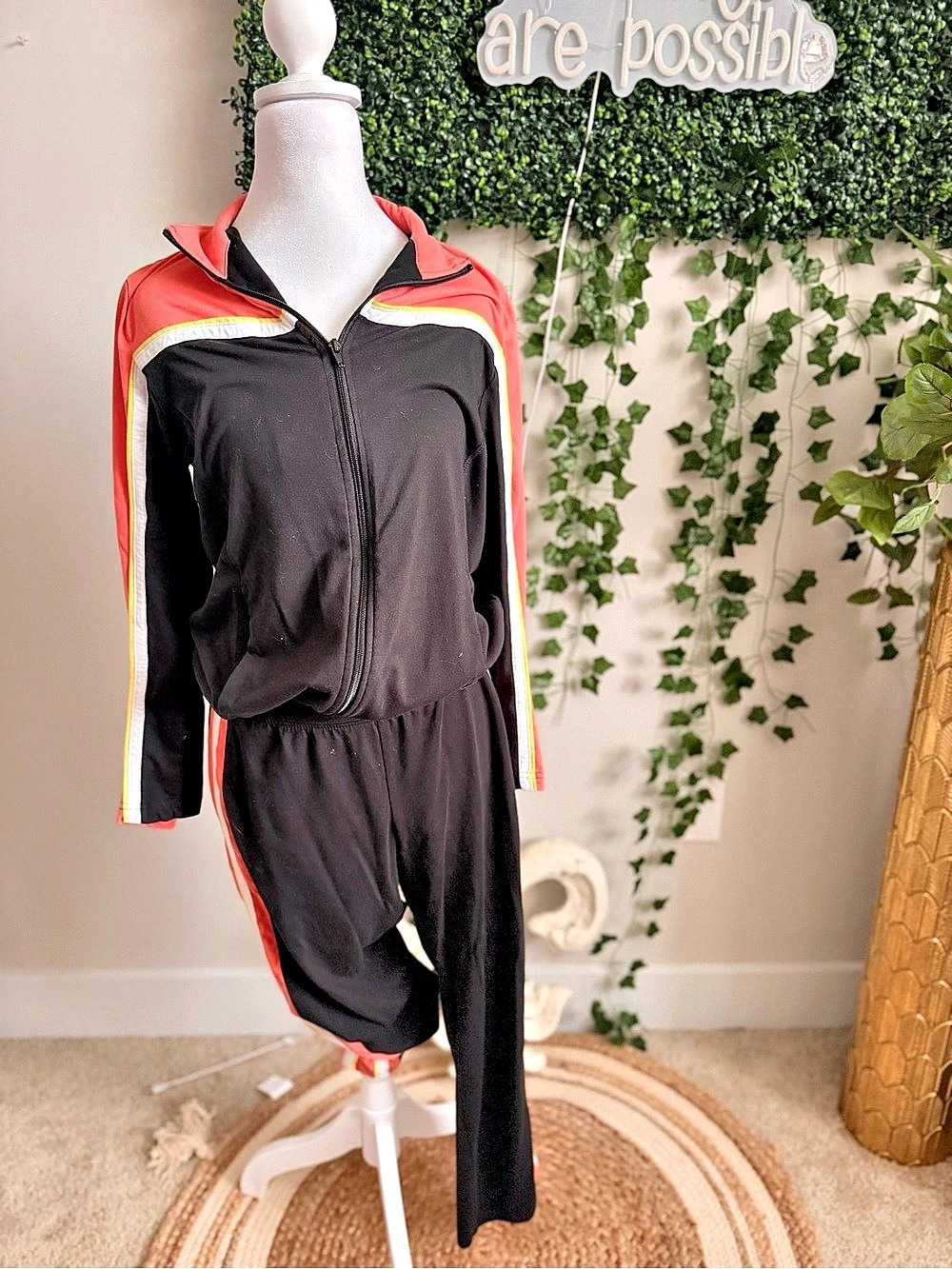 freedom fit Track Jacket & Jogger Pants Set in Black & Coral Size Small